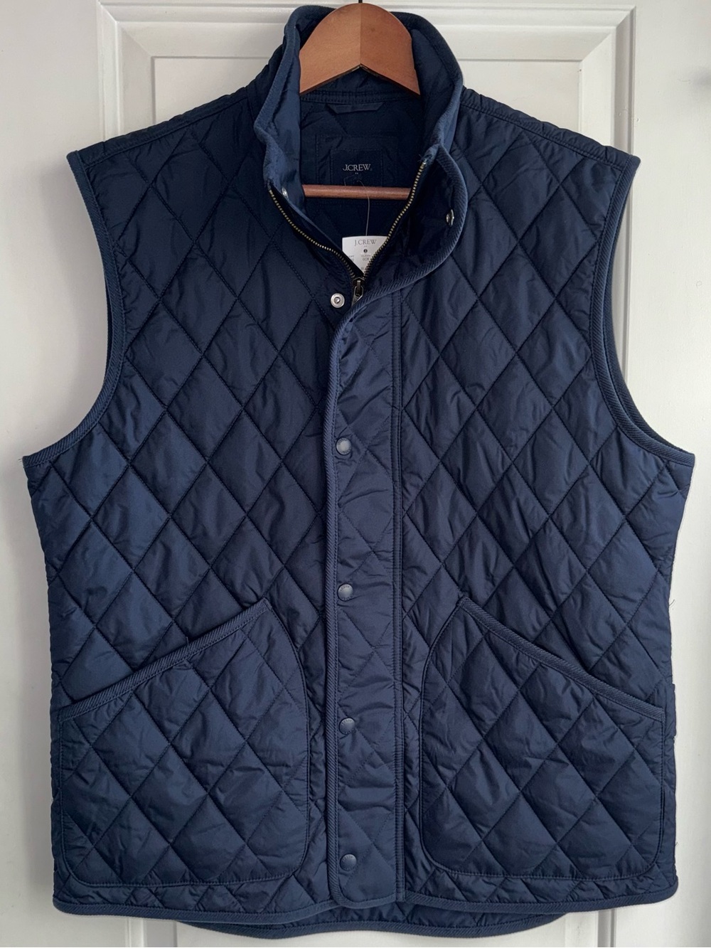 NWT J. Crew “Walker” Diamond Quilted Adjustable Vest in Navy Blue